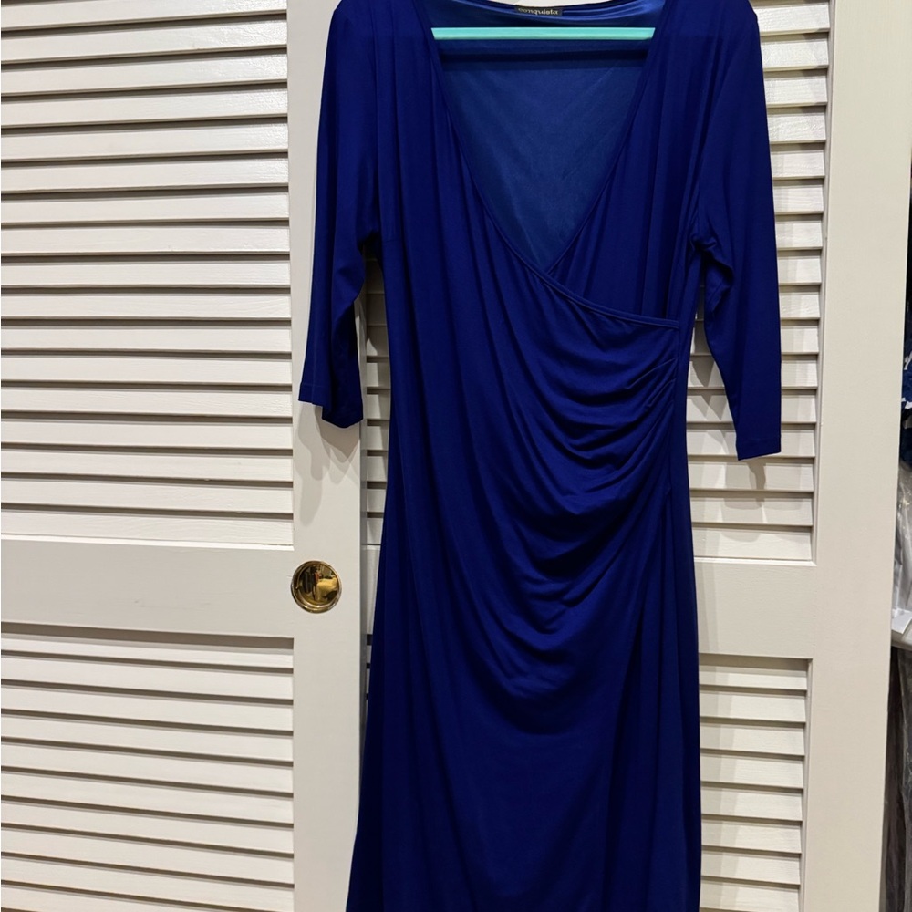 Chic Royal Blue Long Sleeve Faux Wrap Dress